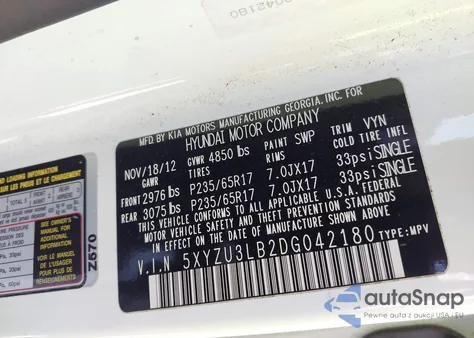 2013 Hyundai Santa Fe Sport из США, поврежденный, VIN 5XYZU3LB2DG042180